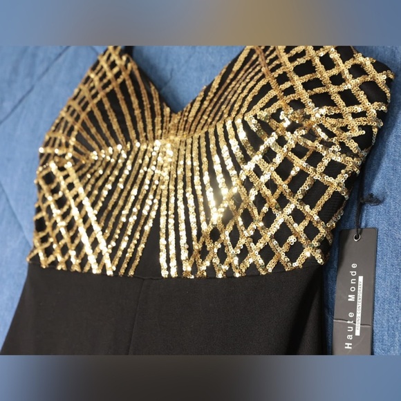 Haute Monde Jumpsuit Sequined Bodice Straight Leg NWT Date Night Rave Party Club - Picture 12 of 14